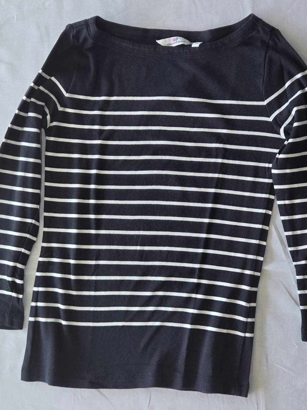 Vineyard Vines Black and White Striped Boatneck Fall Coastal